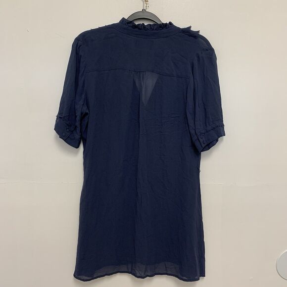 Project Alabama Ruffle 100% Silk V Neck Blouse Shirt Blue Size 10 - Picture 3 of 6